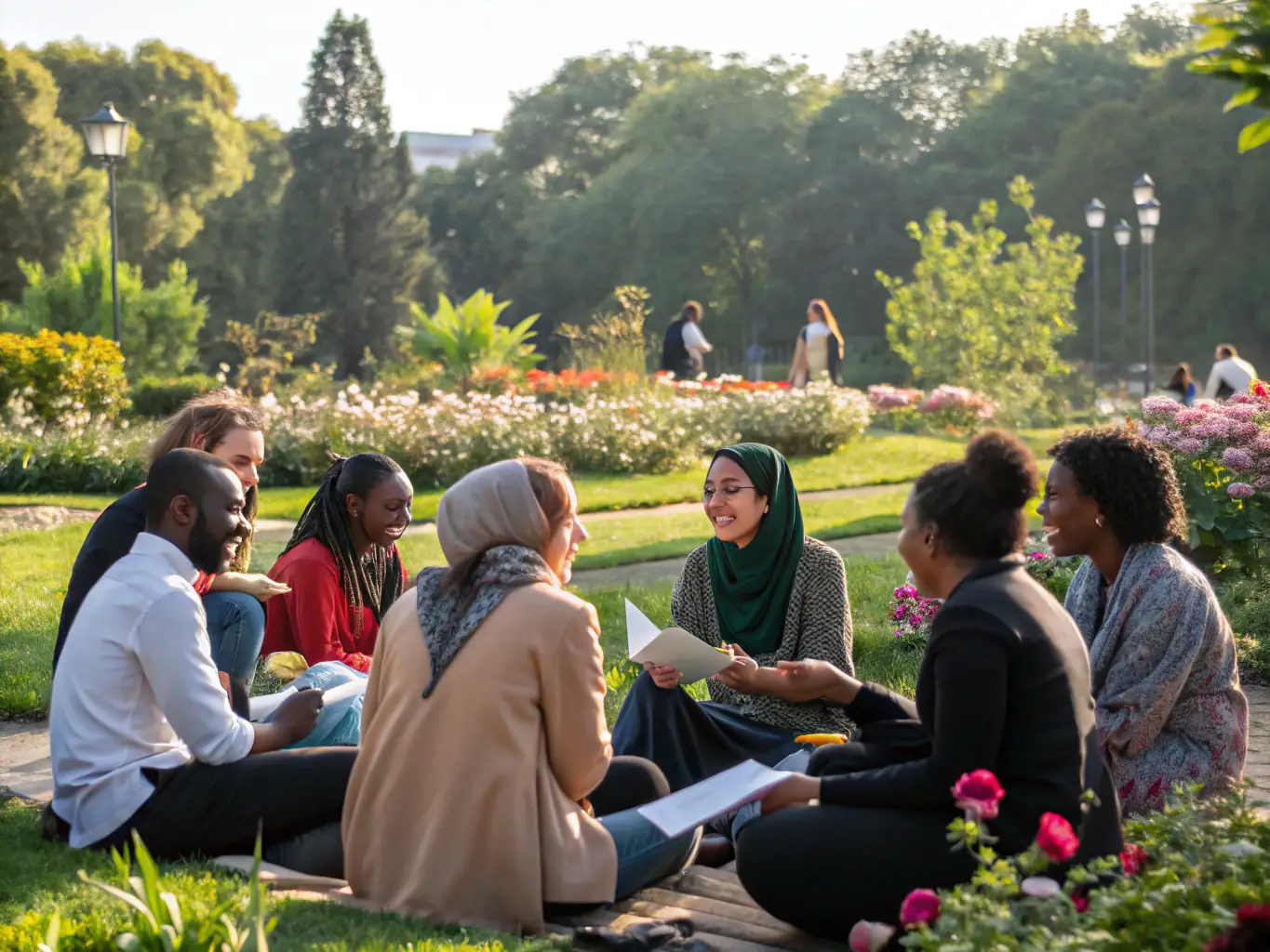 A dynamic image showcasing participants from different cultural backgrounds interacting and sharing experiences during a RAID OF THE LION (ROTL) event. The image should highlight the spirit of cultural exchange and mutual understanding.