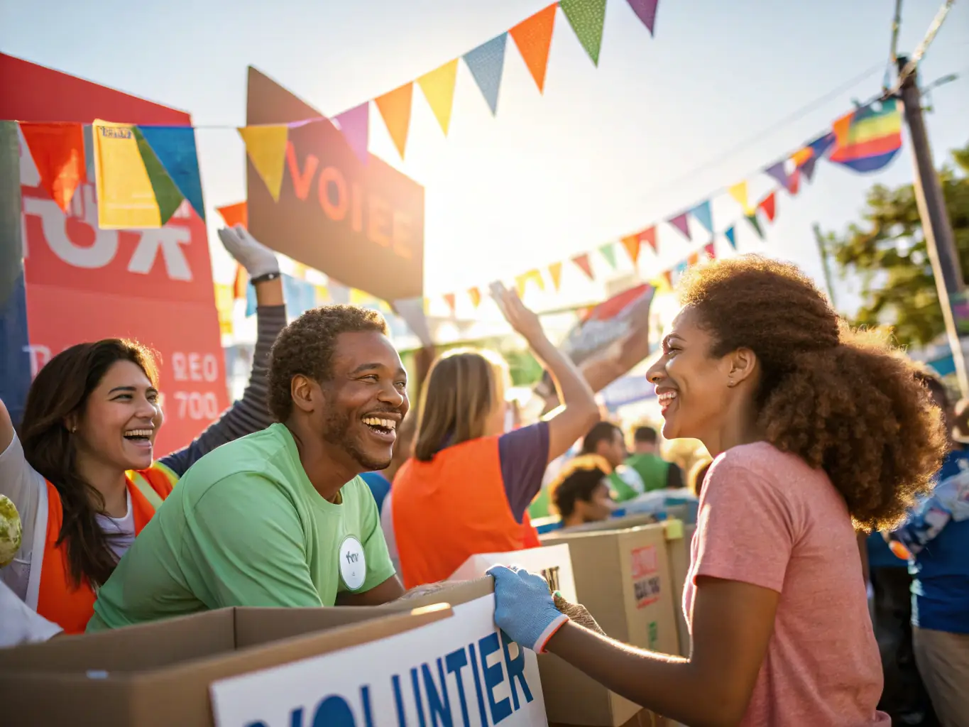 A dynamic image of volunteers actively participating in a RAID OF THE LION event, showcasing their enthusiasm, dedication, and the positive energy they bring to the organization's mission. The photo should inspire others to get involved and make a difference.